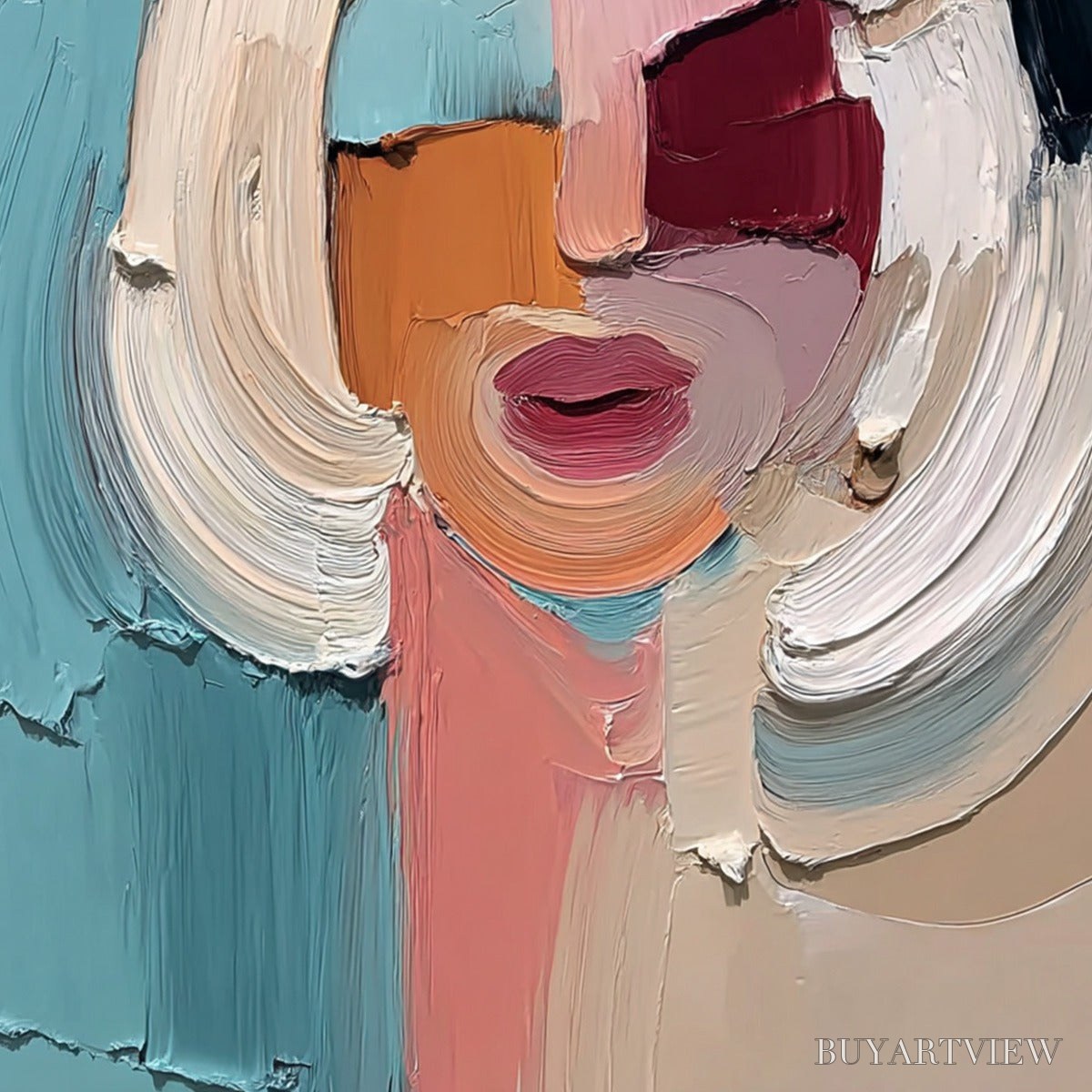 BUYARTVIEW the Gaze – Textured Abstract Portrait Palette Knife Painting - image 5