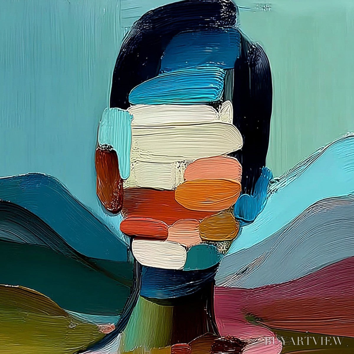 BUYARTVIEW Mosaic of Being – Colorful Abstract Impasto Portrait - image 3