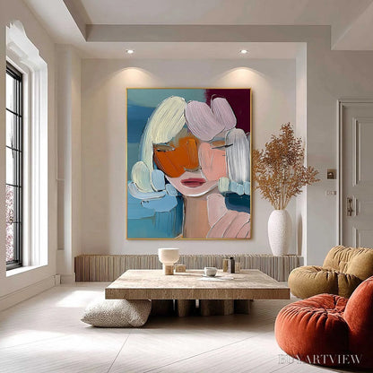 BUYARTVIEW Vivid Muse – Textured Abstract Portrait Palette Knife Oil Painting - image 2