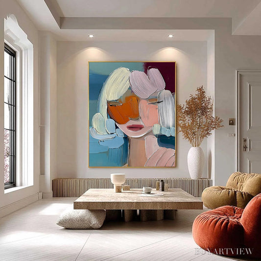 BUYARTVIEW Vivid Muse – Textured Abstract Portrait Palette Knife Oil Painting - image 2