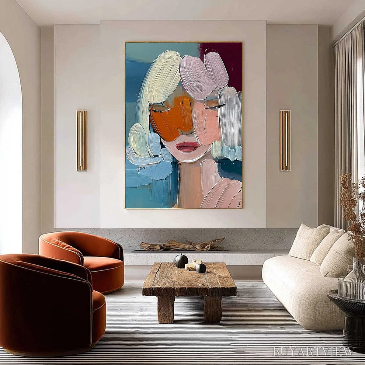 BUYARTVIEW Vivid Muse – Textured Abstract Portrait Palette Knife Oil Painting - image 4
