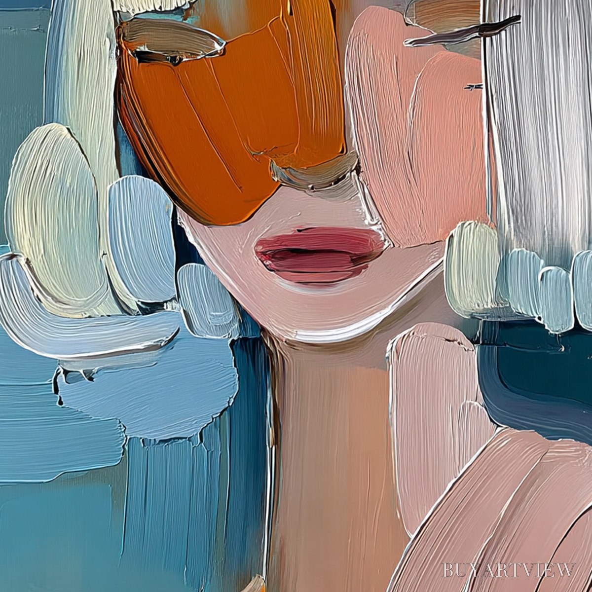 BUYARTVIEW Vivid Muse – Textured Abstract Portrait Palette Knife Oil Painting - image 5
