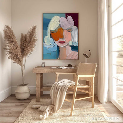 BUYARTVIEW Vivid Muse – Textured Abstract Portrait Palette Knife Oil Painting - image 6