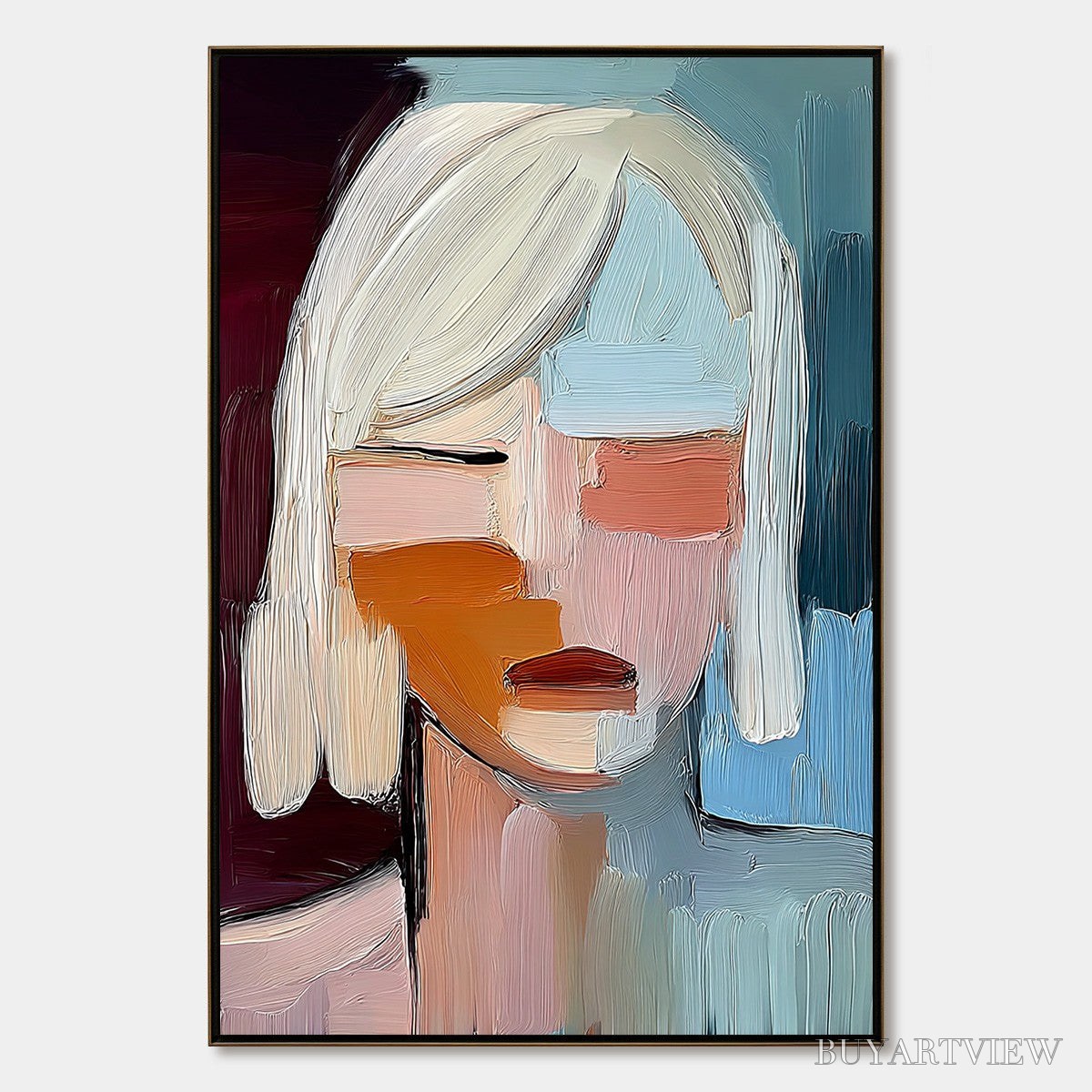 BUYARTVIEW Inward Gaze – Expressive Abstract Portrait Oil Painting with Textured Brushstrokes - image 1