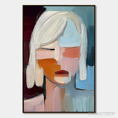 BUYARTVIEW Inward Gaze – Expressive Abstract Portrait Oil Painting with Textured Brushstrokes - image 1