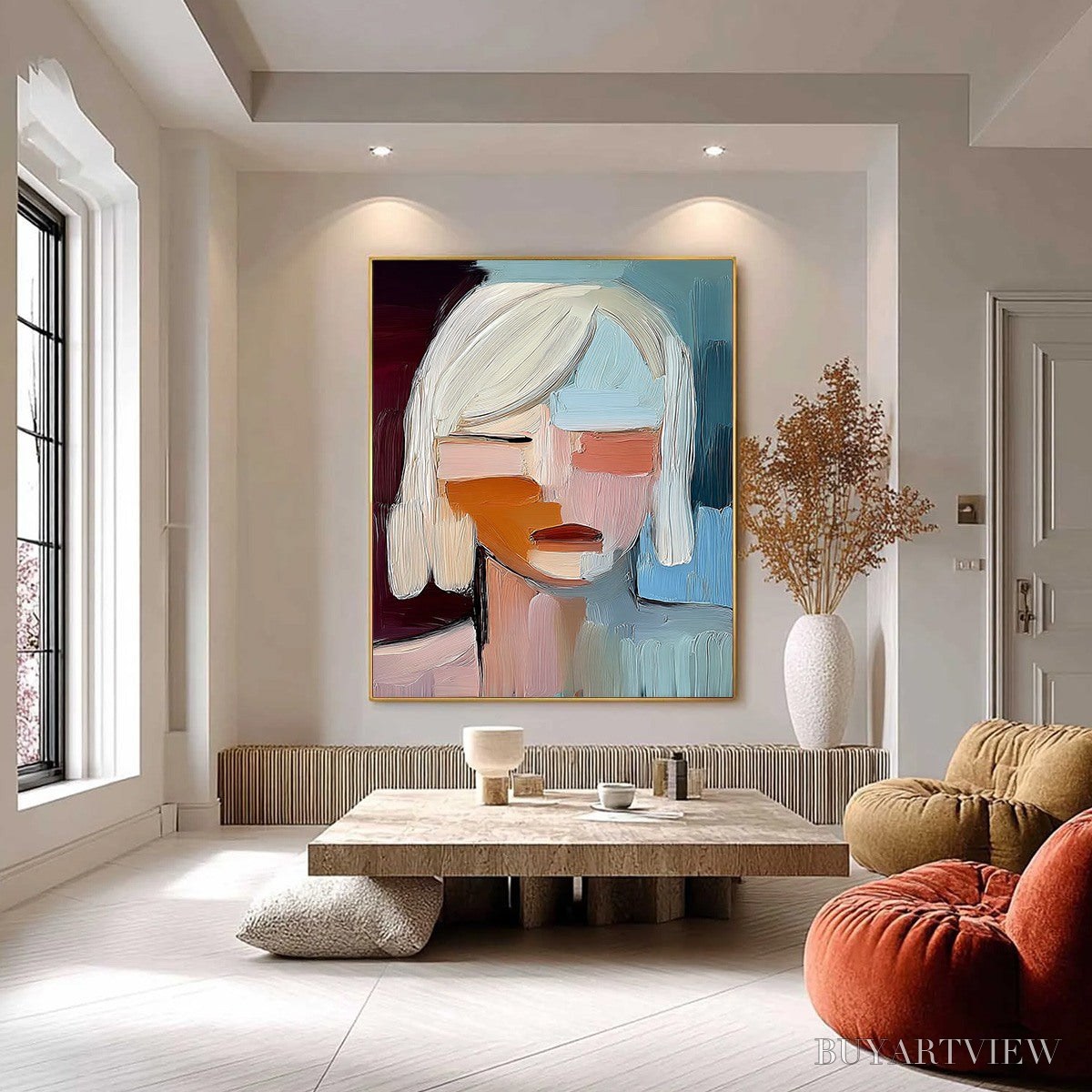 BUYARTVIEW Inward Gaze – Expressive Abstract Portrait Oil Painting with Textured Brushstrokes - image 2