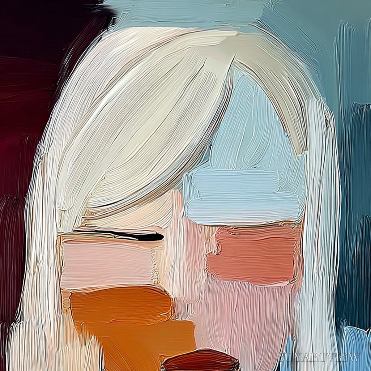 BUYARTVIEW Inward Gaze – Expressive Abstract Portrait Oil Painting with Textured Brushstrokes - image 3