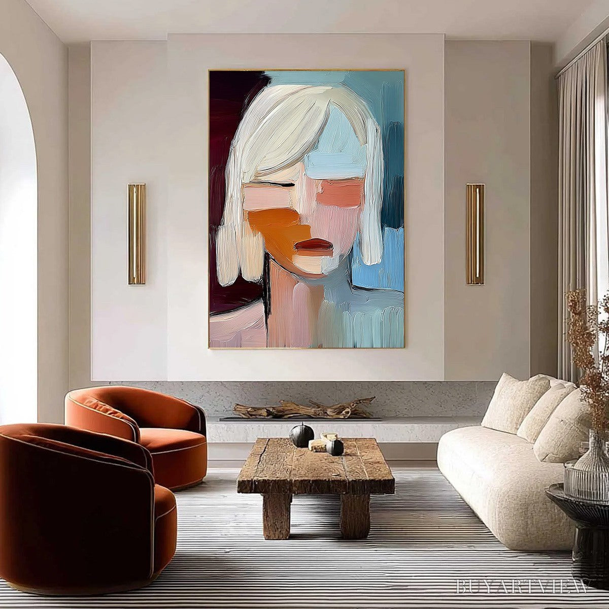 BUYARTVIEW Inward Gaze – Expressive Abstract Portrait Oil Painting with Textured Brushstrokes - image 4