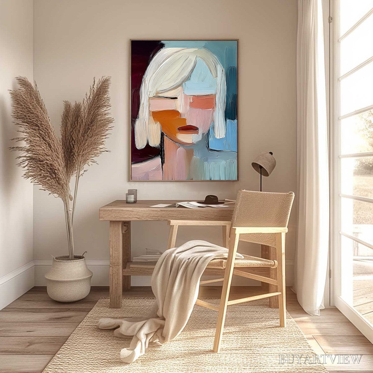 BUYARTVIEW Inward Gaze – Expressive Abstract Portrait Oil Painting with Textured Brushstrokes - image 6