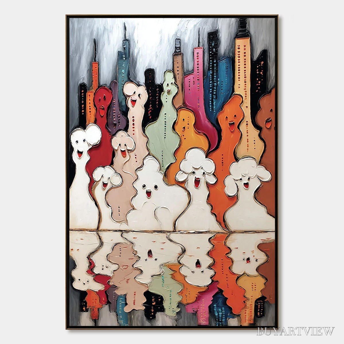BUYARTVIEW Concrete Carnival – Textured Abstract Cityscape Painting with Whimsical Figures - image 1