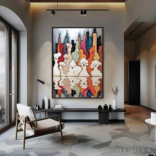 BUYARTVIEW Concrete Carnival – Textured Abstract Cityscape Painting with Whimsical Figures - image 2
