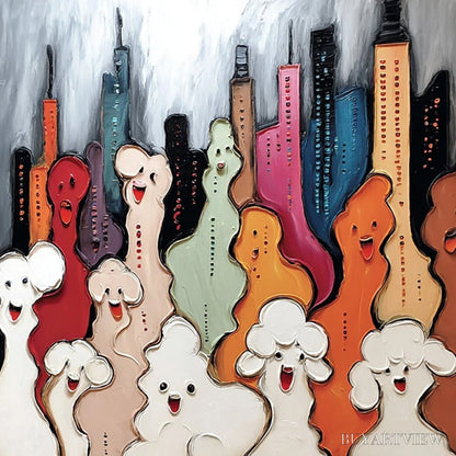 BUYARTVIEW Concrete Carnival – Textured Abstract Cityscape Painting with Whimsical Figures - image 3
