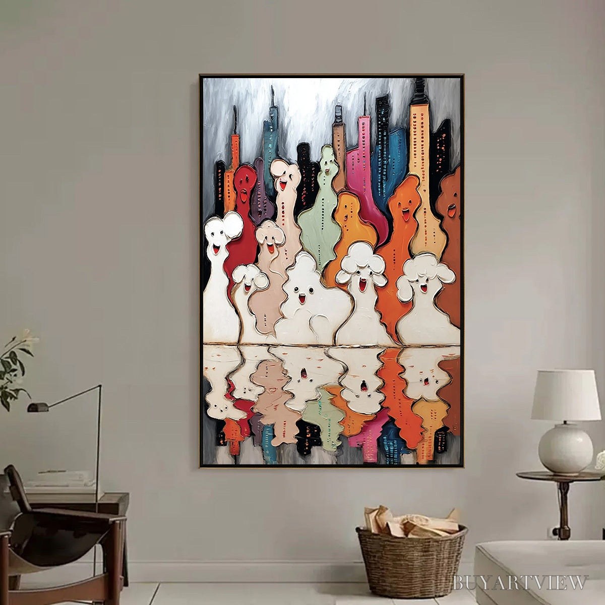 BUYARTVIEW Concrete Carnival – Textured Abstract Cityscape Painting with Whimsical Figures - image 6