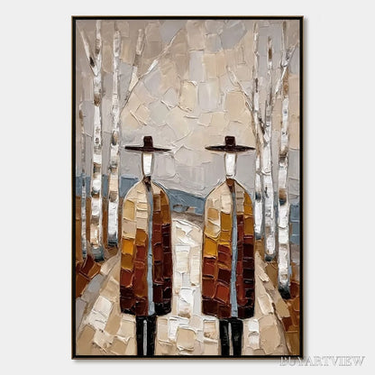 BUYARTVIEW the Sojourners – Textured Palette Knife Painting of Figures in a Landscape - image 1