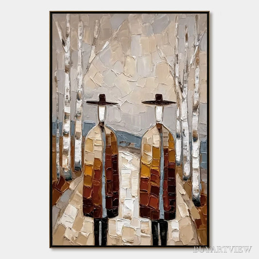 BUYARTVIEW the Sojourners – Textured Palette Knife Painting of Figures in a Landscape - image 1