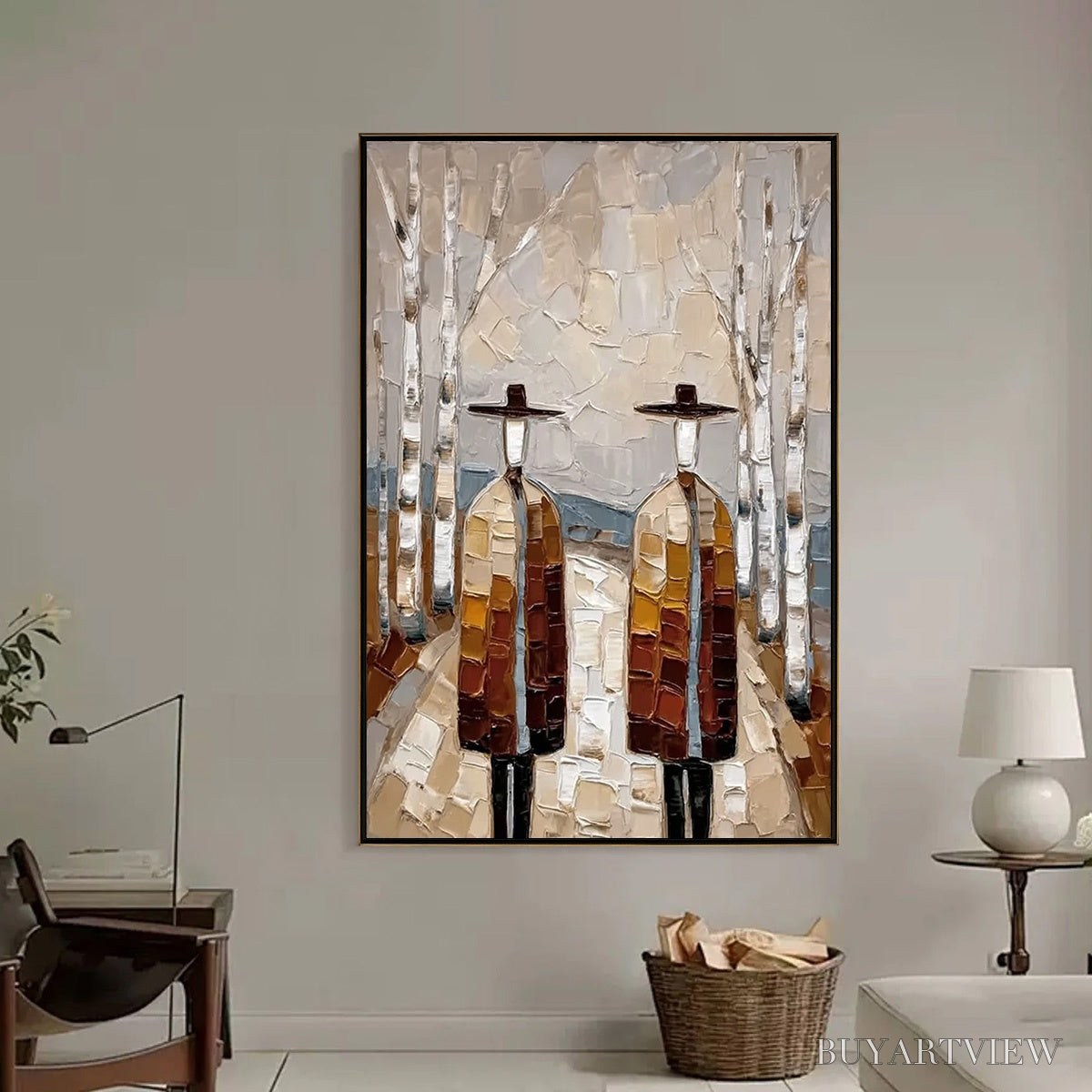 BUYARTVIEW the Sojourners – Textured Palette Knife Painting of Figures in a Landscape - image 2