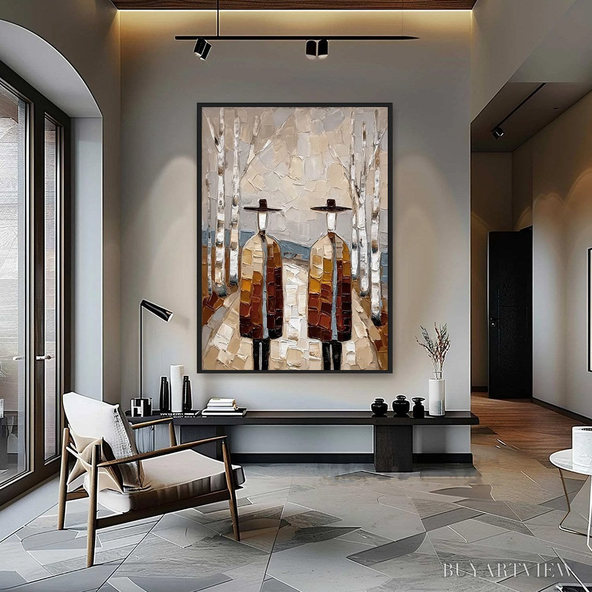 BUYARTVIEW the Sojourners – Textured Palette Knife Painting of Figures in a Landscape - image 4