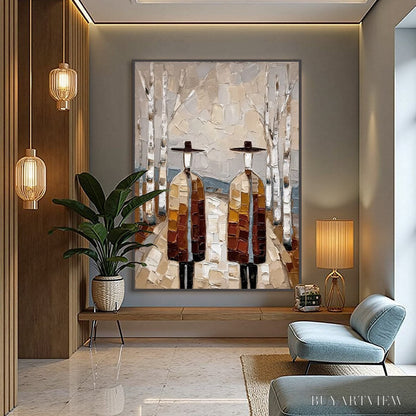 BUYARTVIEW the Sojourners – Textured Palette Knife Painting of Figures in a Landscape - image 6