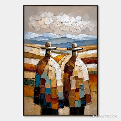 BUYARTVIEW the Journeymen – Textured Impasto Painting of Two Figures in a Landscape - image 1