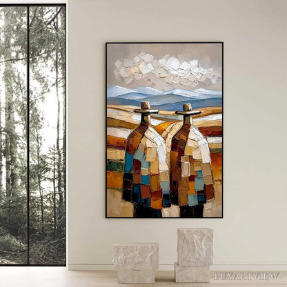 BUYARTVIEW the Journeymen – Textured Impasto Painting of Two Figures in a Landscape - image 2