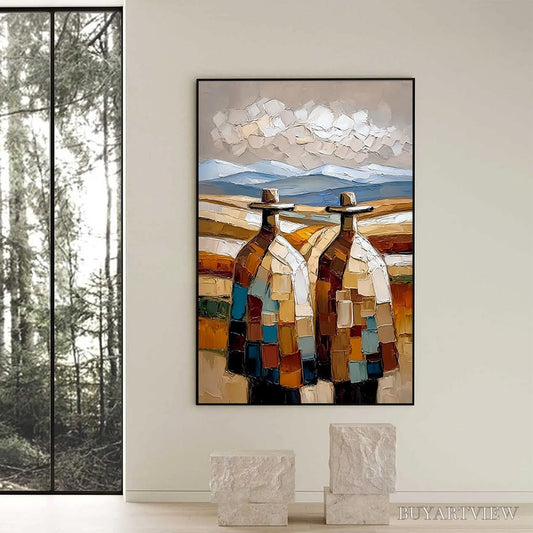 BUYARTVIEW the Journeymen – Textured Impasto Painting of Two Figures in a Landscape - image 2