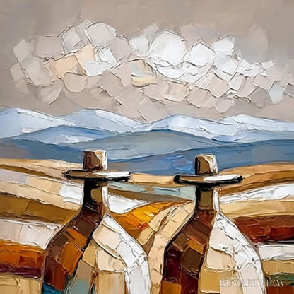BUYARTVIEW the Journeymen – Textured Impasto Painting of Two Figures in a Landscape - image 3