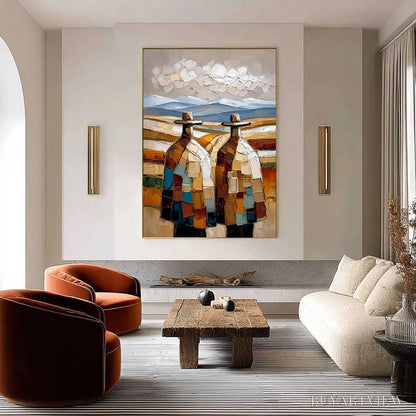 BUYARTVIEW the Journeymen – Textured Impasto Painting of Two Figures in a Landscape - image 4