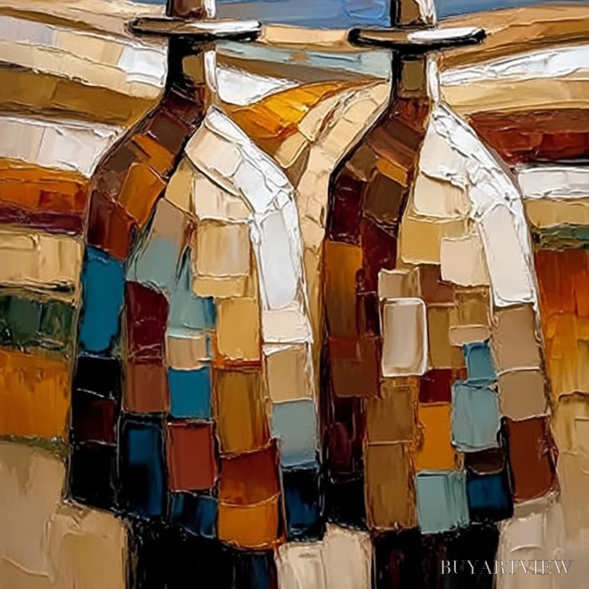 BUYARTVIEW the Journeymen – Textured Impasto Painting of Two Figures in a Landscape - image 5
