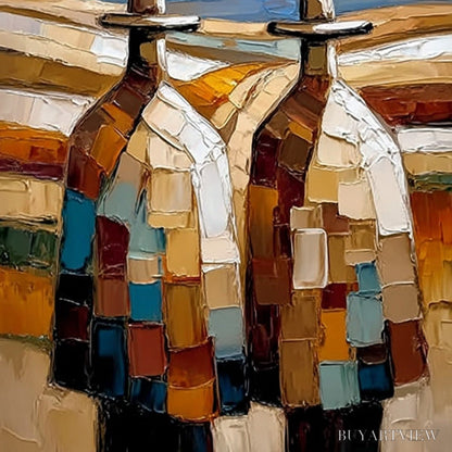 BUYARTVIEW the Journeymen – Textured Impasto Painting of Two Figures in a Landscape - image 5