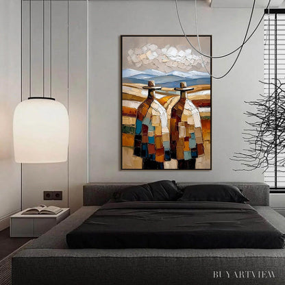 BUYARTVIEW the Journeymen – Textured Impasto Painting of Two Figures in a Landscape - image 6