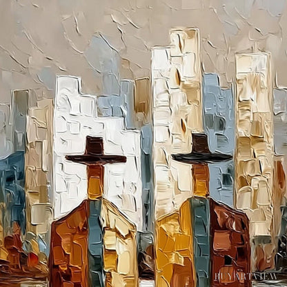 BUYARTVIEW Metropolis Duo – Textured Palette Knife Painting of Figures in a City - image 3