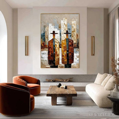 BUYARTVIEW Metropolis Duo – Textured Palette Knife Painting of Figures in a City - image 4