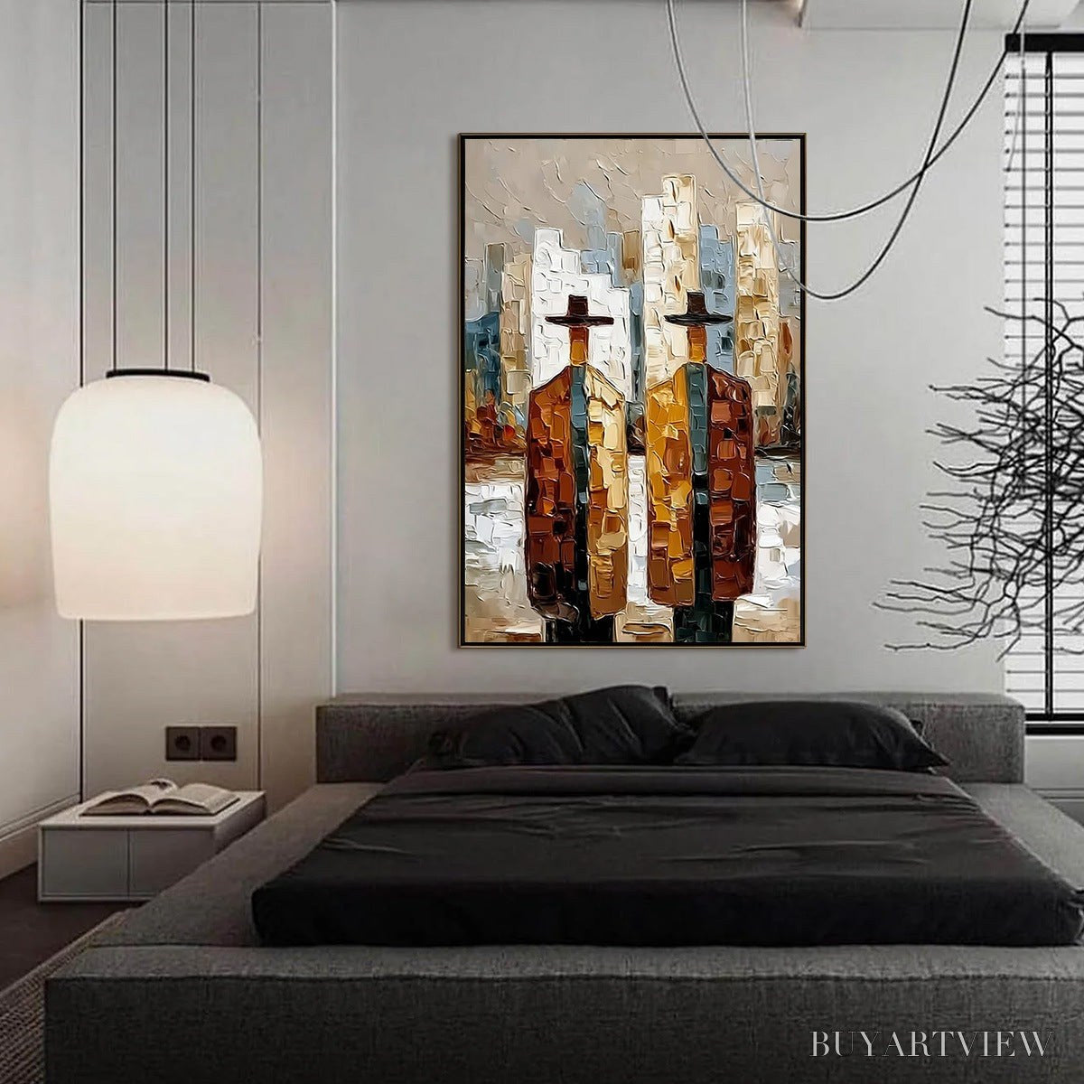BUYARTVIEW Metropolis Duo – Textured Palette Knife Painting of Figures in a City - image 6