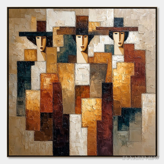 BUYARTVIEW the Triad – Heavily Textured Abstract Figurative Impasto Painting - image 1