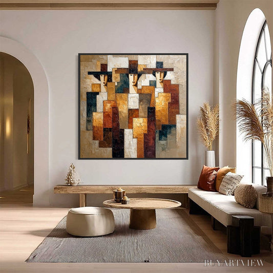 BUYARTVIEW the Triad – Heavily Textured Abstract Figurative Impasto Painting - image 2