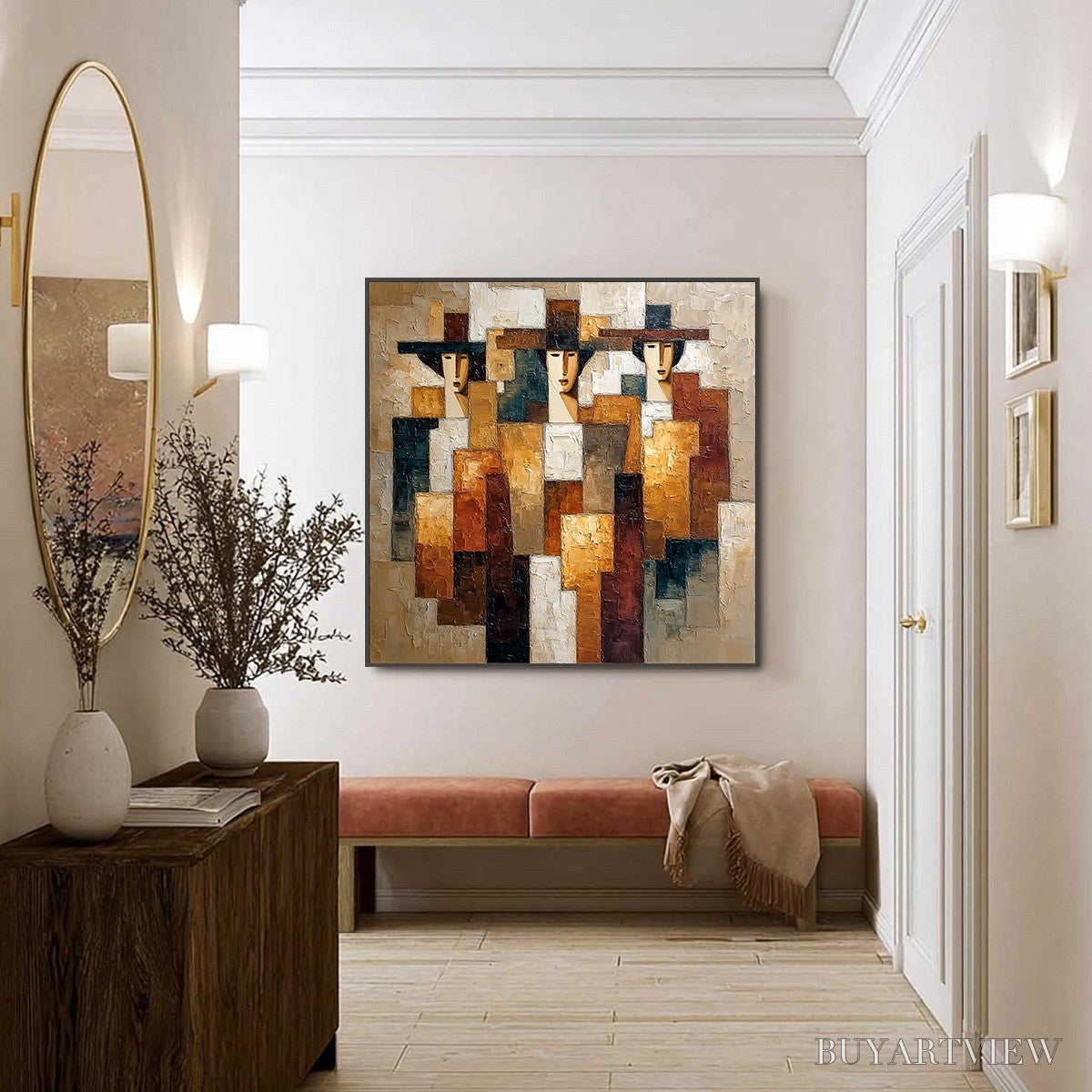 BUYARTVIEW the Triad – Heavily Textured Abstract Figurative Impasto Painting - image 4
