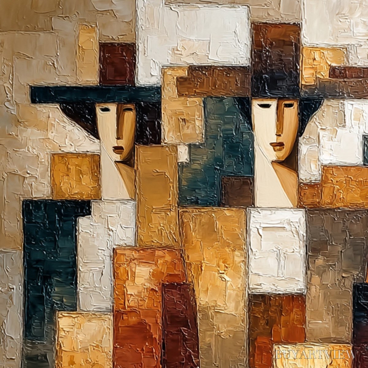 BUYARTVIEW the Triad – Heavily Textured Abstract Figurative Impasto Painting - image 5