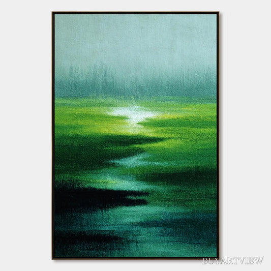 BUYARTVIEW Verdant Reverie – Abstract Green Landscape Oil Painting - image 1