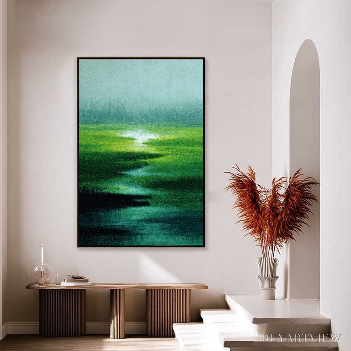 BUYARTVIEW Verdant Reverie – Abstract Green Landscape Oil Painting - image 4