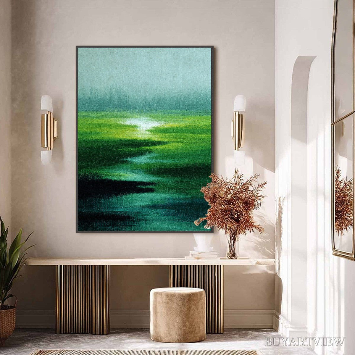 BUYARTVIEW Verdant Reverie – Abstract Green Landscape Oil Painting - image 6