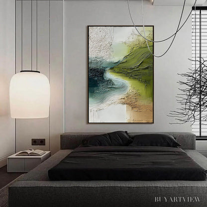 BUYARTVIEW Verdant Path – Textured Wabi Sabi Abstract Landscape Painting - image 4