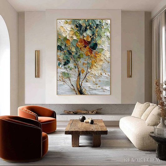 BUYARTVIEW Emerald Jewel Tree – Textured Palette Knife Tree Painting with Golden Accents - image 2