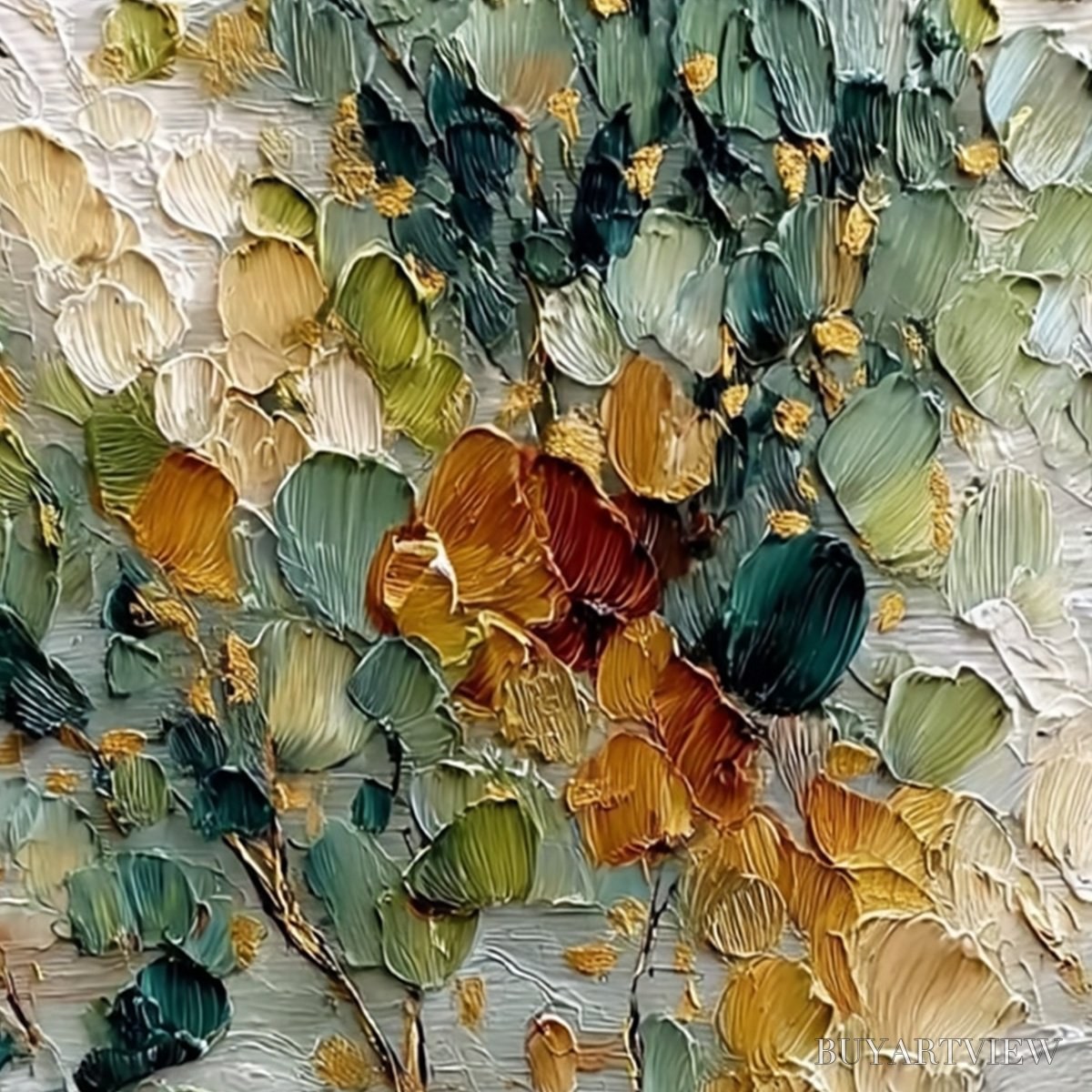 BUYARTVIEW Emerald Jewel Tree – Textured Palette Knife Tree Painting with Golden Accents - image 3