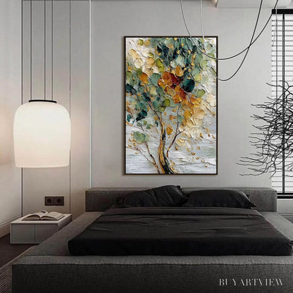 BUYARTVIEW Emerald Jewel Tree – Textured Palette Knife Tree Painting with Golden Accents - image 4