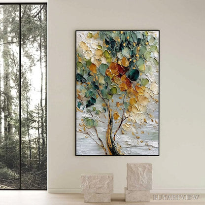 BUYARTVIEW Emerald Jewel Tree – Textured Palette Knife Tree Painting with Golden Accents - image 6