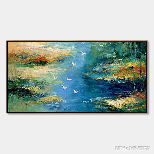BUYARTVIEW Azure Journey – Textured Abstract River Landscape Painting - image 1