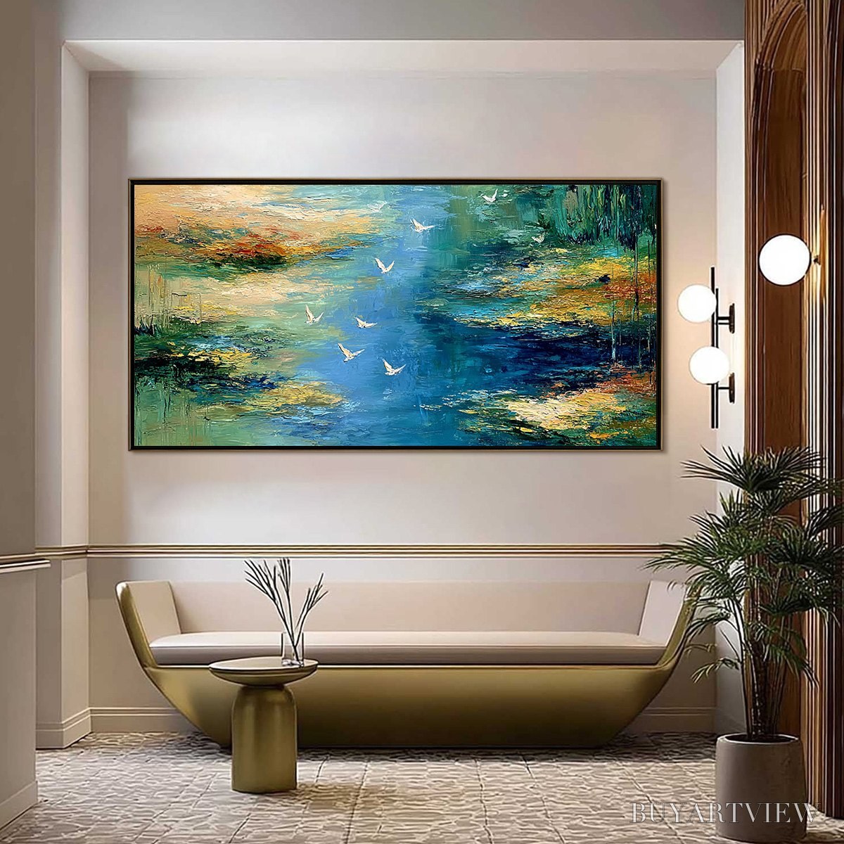 BUYARTVIEW Azure Journey – Textured Abstract River Landscape Painting - image 2