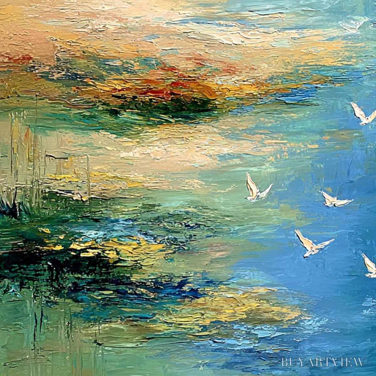 BUYARTVIEW Azure Journey – Textured Abstract River Landscape Painting - image 3