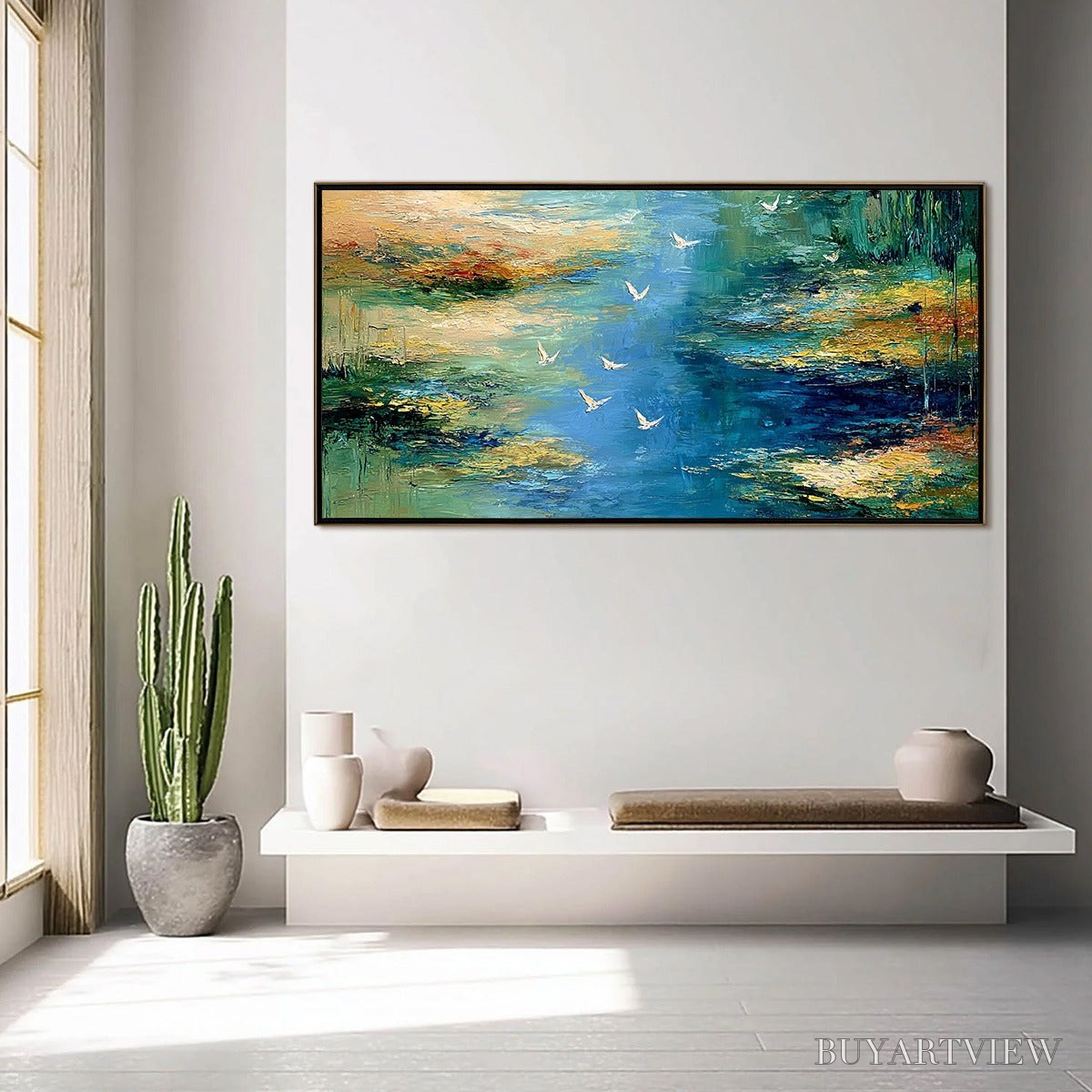 BUYARTVIEW Azure Journey – Textured Abstract River Landscape Painting - image 4