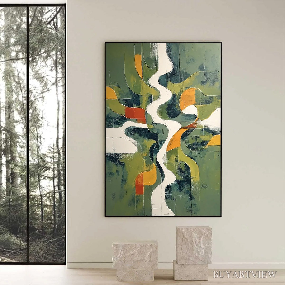 BUYARTVIEW Veridian Flow – Textured Modern Abstract Landscape Painting - image 6